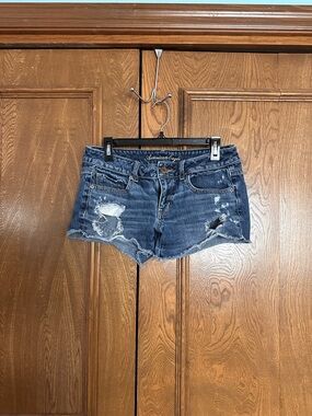 American Eagle Outfitters Distressed Dark Blue Denim Cutoff Shorts